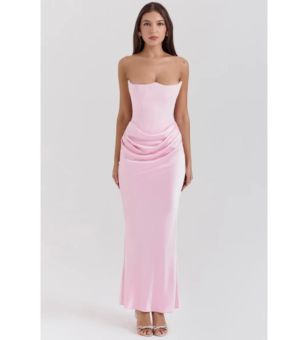 House of CB Persephone Strapless Corse Maxi Dress in Rose Shadow Size AU 8 for rent on The Volte - main image