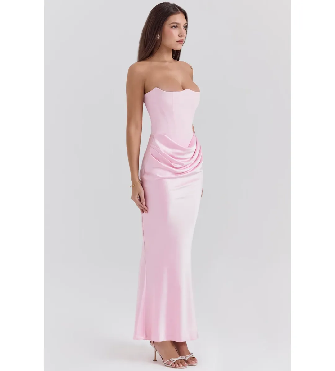 House of CB Persephone Strapless Corse Maxi Dress in Rose Shadow Size AU 8 for rent on The Volte - main image