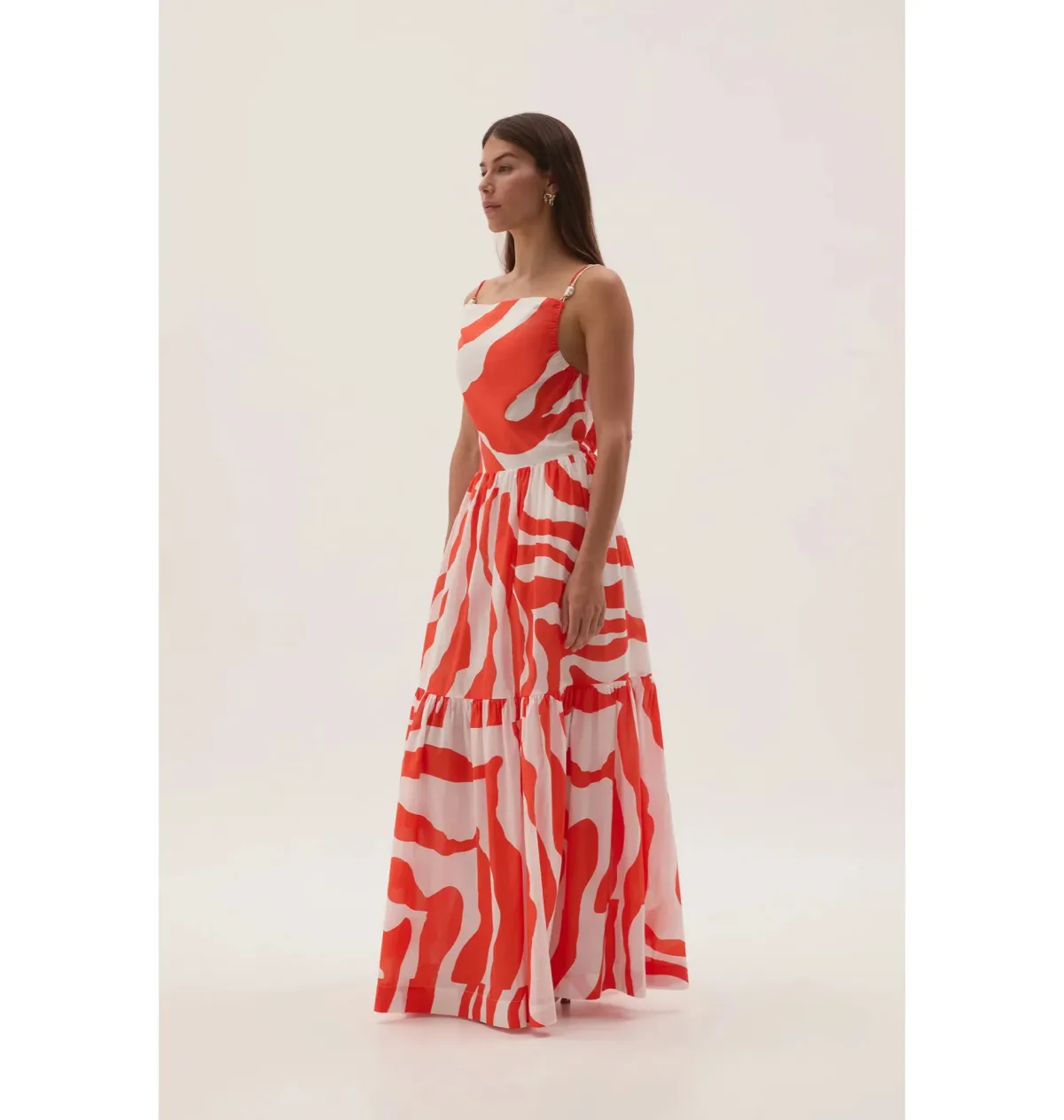 Aje Marley Tiered Maxi Dress in Coral Zebra Size AU 6 - Image 3