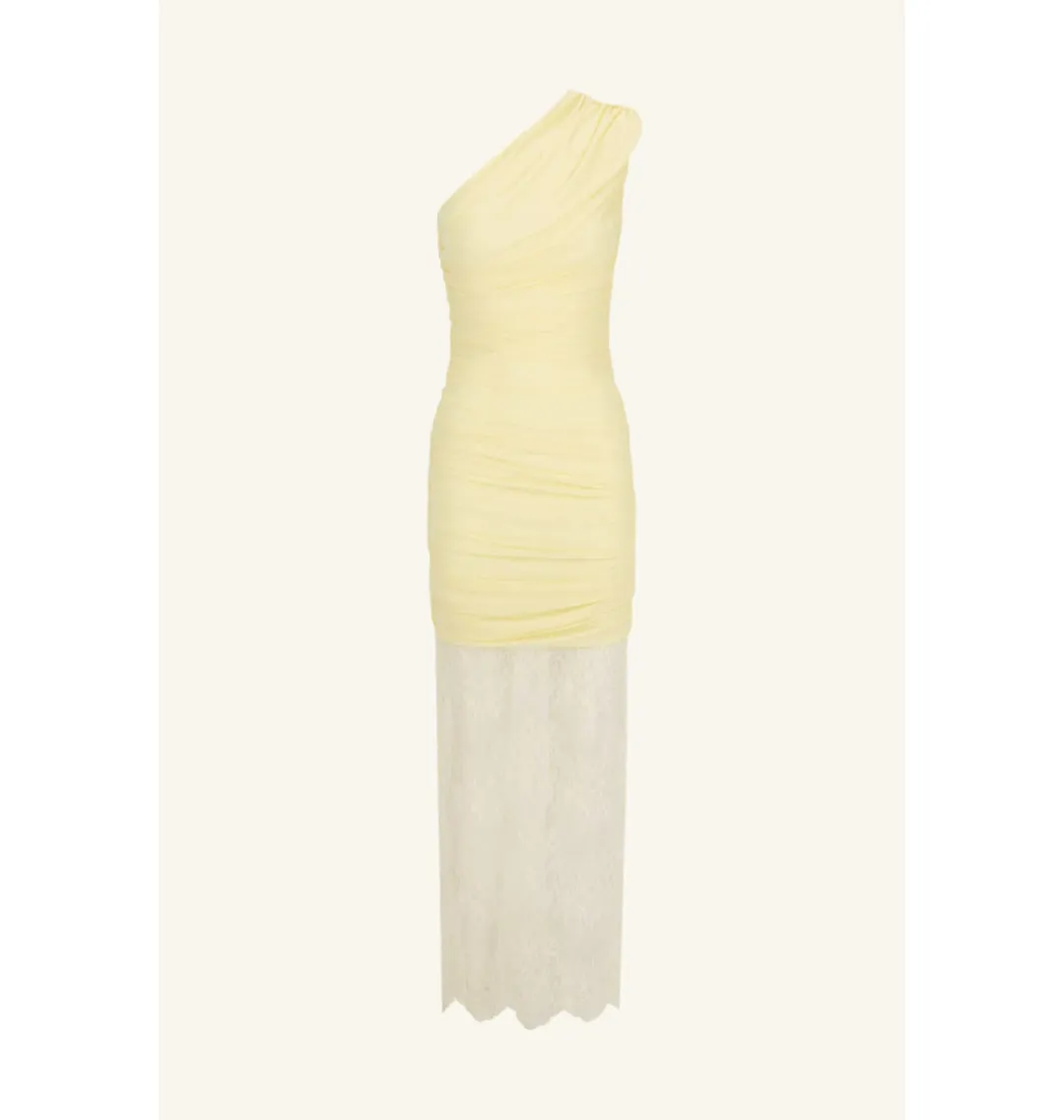 Shona Joy Martine Lace Gathered Dress Sherbet Yellow Size AU 8 for rent on The Volte - main image