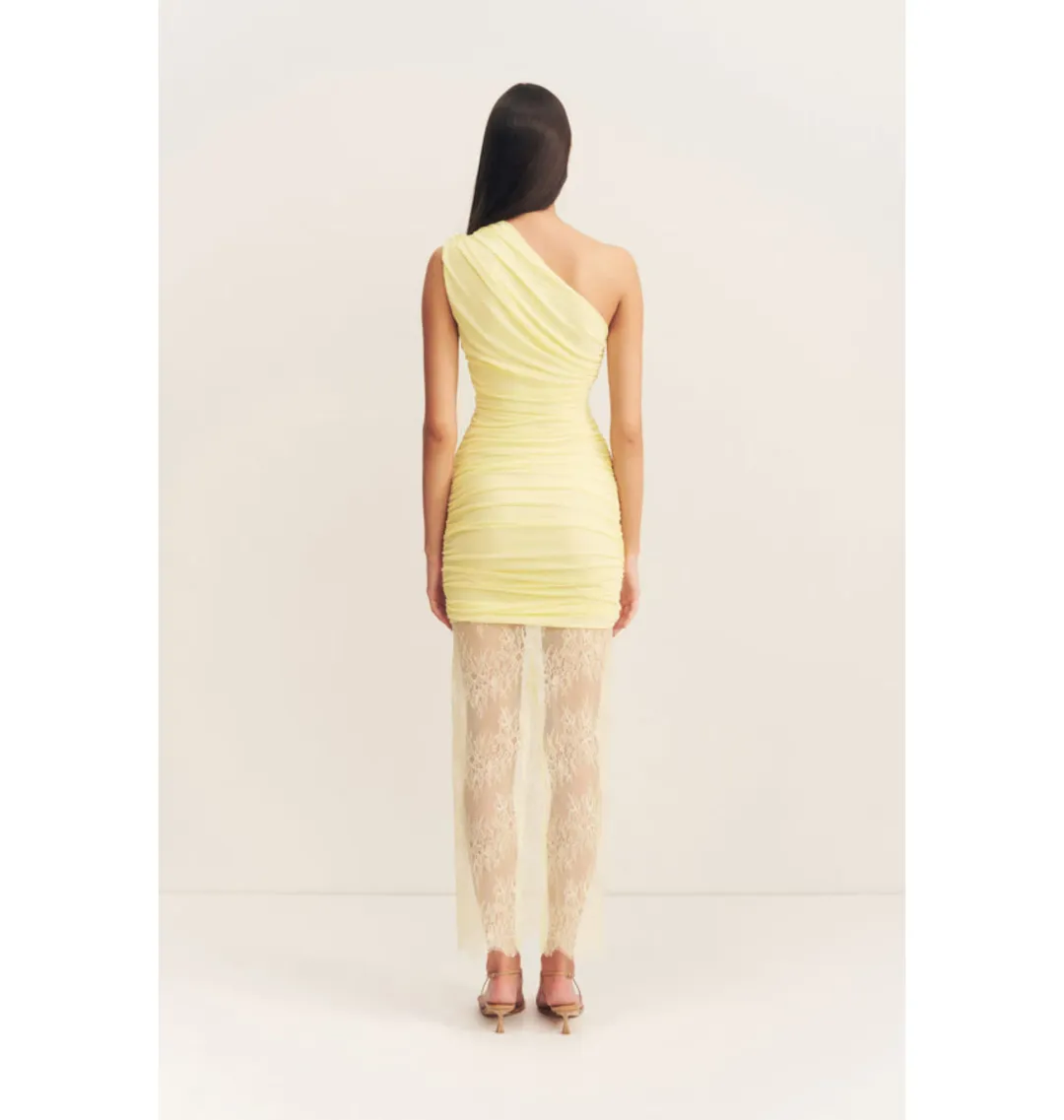 Shona Joy Martine Lace Gathered Dress Sherbet Yellow Size AU 8 for rent on The Volte - main image