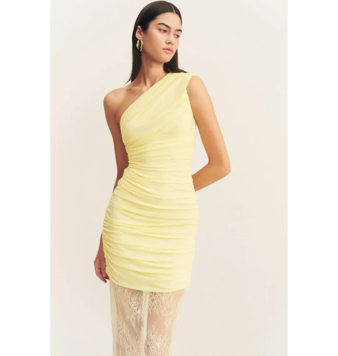 Shona Joy Martine Lace Gathered Dress Sherbet Yellow Size AU 8 for rent on The Volte - main image