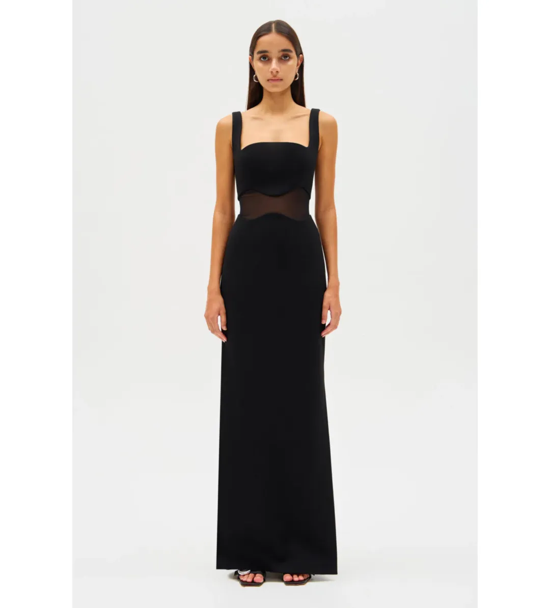 MISHA Damita Crepe & Mesh Maxi Dress Black Size 8/S for rent on The Volte - main image