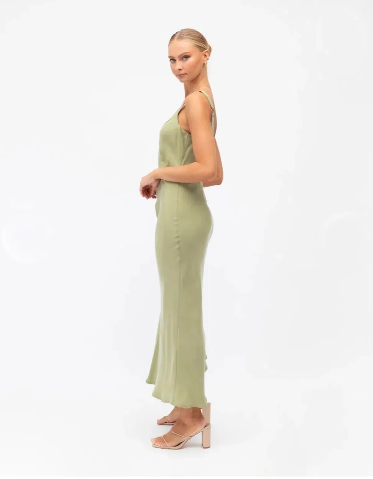 White Closet Sage Cupro Maxi Dress in Green Size 10 - Image 2
