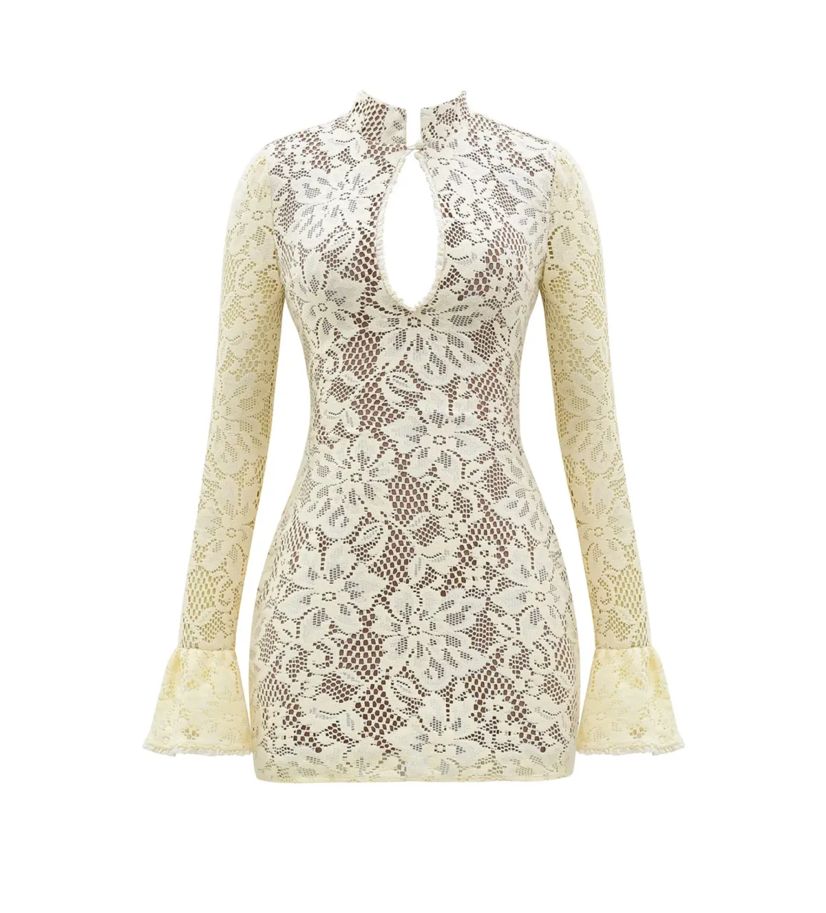 House of CB Brianna Keyhole Lace Longer Mini Dress in Buttermilk in Size S / AU 8 - Image 4