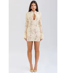 House of CB Brianna Keyhole Lace Longer Mini Dress in Buttermilk in Size S / AU 8 for rent on The Volte - image 1