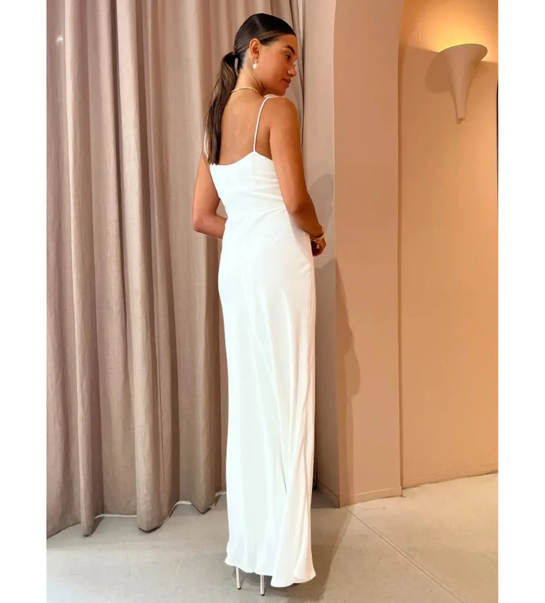 By Johnny Soraya V Front Maxi Dress Ivory White Size AU 10 for rent on The Volte - main image