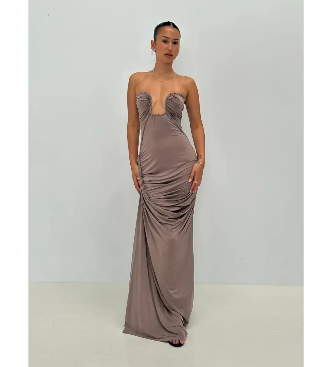 Paris Georgia Val Dress In Taupe Size S/ AU 8 for rent on The Volte - main image
