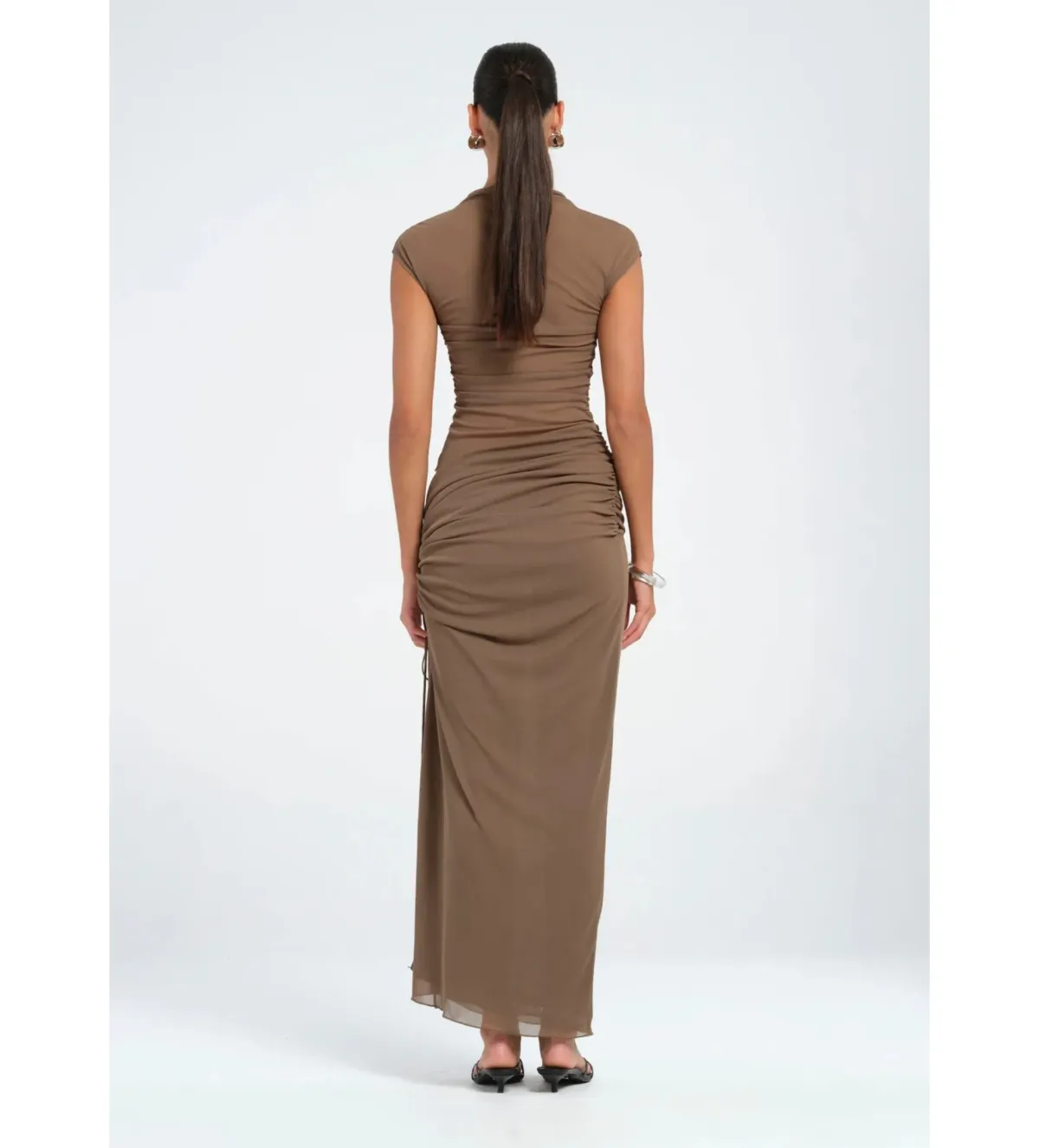 Benni Milo Mesh Maxi Dress Mushroom Size AU 12 - Image 3