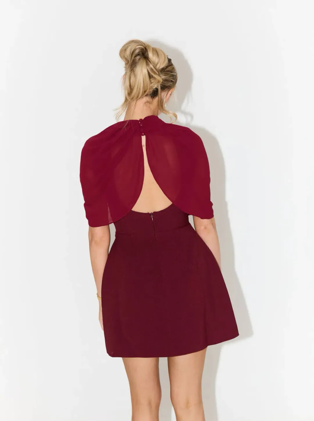 Odd Muse The Ultimate Muse Gathered Mini Dress Bordeaux Red Size 10 for rent on The Volte - main image