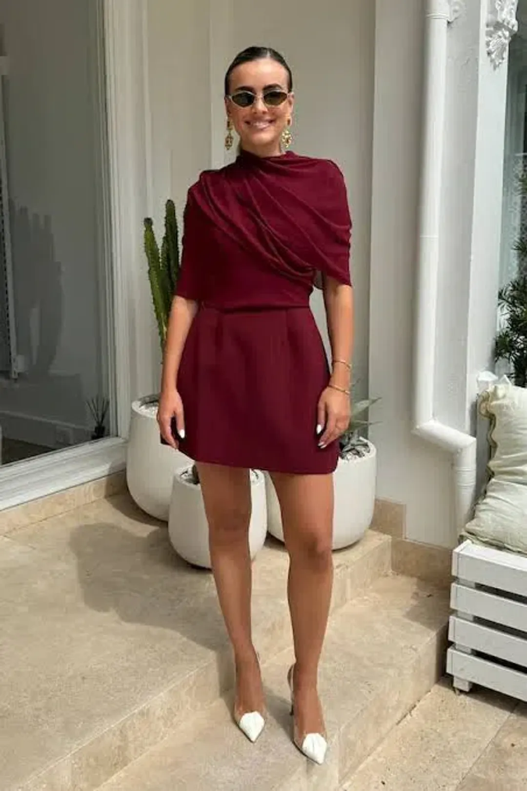 Odd Muse The Ultimate Muse Gathered Mini Dress Bordeaux Red Size 10 for rent on The Volte - main image