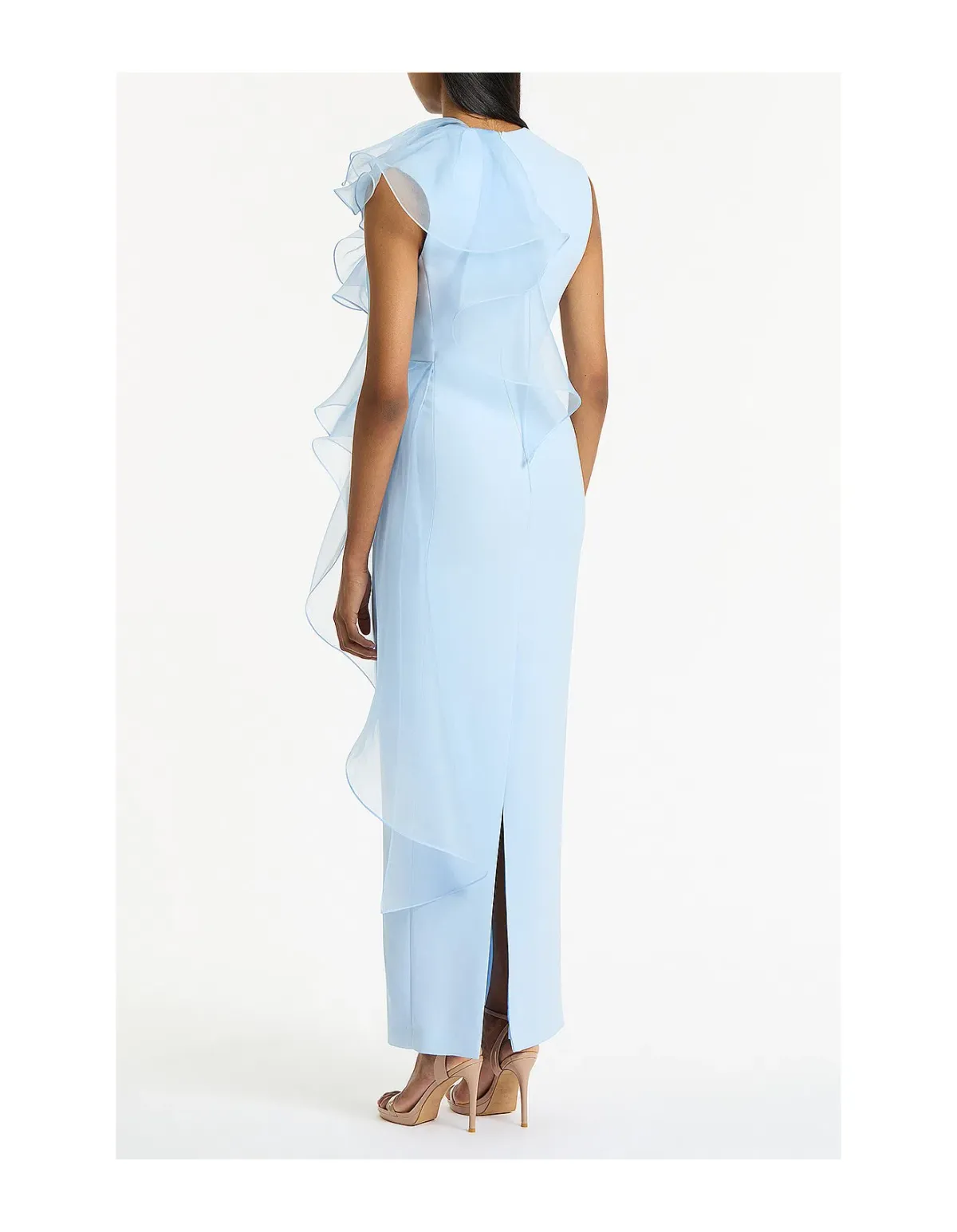 Carla Zampatti Crepe Ruffle Shoulder Gown Pale Blue Size AU 6 - Image 3