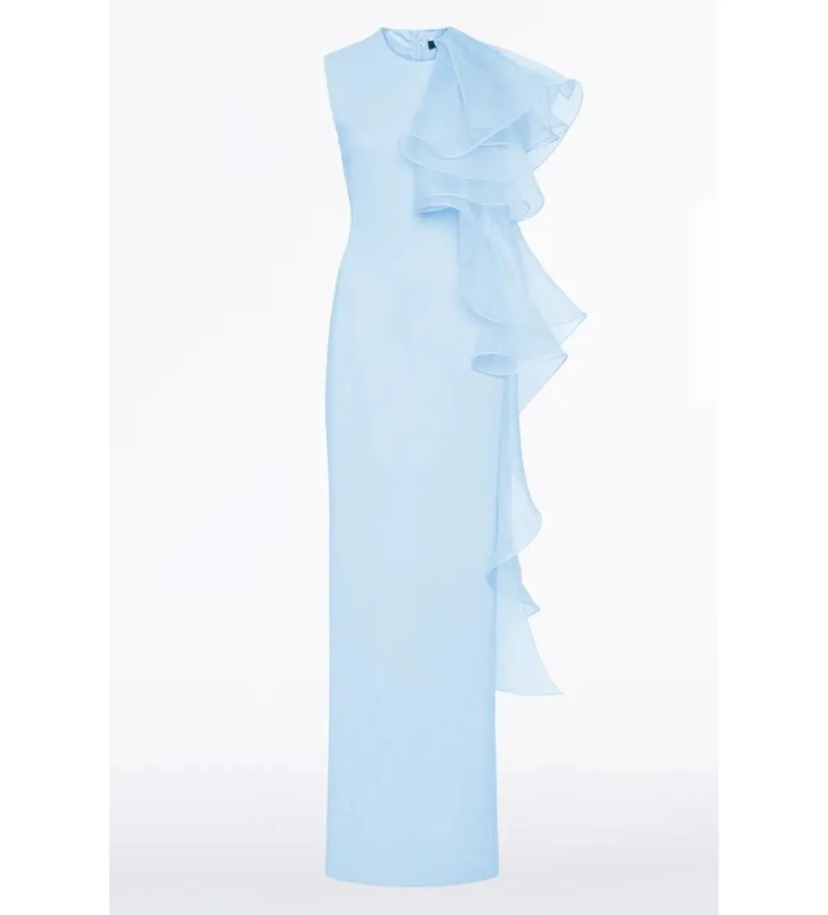 Carla Zampatti Crepe Ruffle Shoulder Gown Pale Blue Size AU 6 - Image 5
