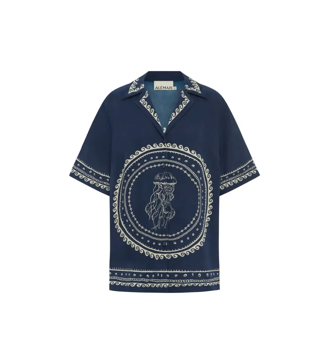 Alemais Oceane Silk Shirt and Pant Set Navy Print Size AU 8 for rent on The Volte - main image