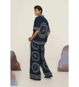 Alemais Oceane Silk Shirt and Pant Set Navy Print Size AU 8 for rent on The Volte - image 5