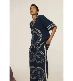 Alemais Oceane Silk Shirt and Pant Set Navy Print Size AU 8 for rent on The Volte - image 6