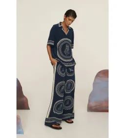 Alemais Oceane Silk Shirt and Pant Set Navy Print Size AU 8 for rent on The Volte - image 3