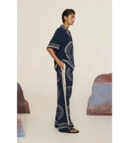 Alemais Oceane Silk Shirt and Pant Set Navy Print Size AU 8 for rent on The Volte - image 4