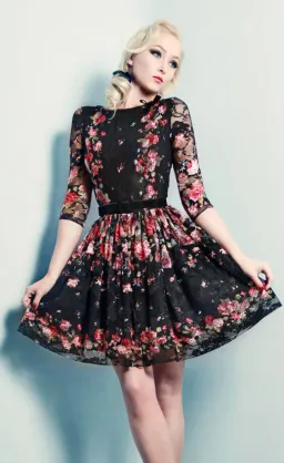 Wheels & Dollbaby French Holiday Floral Lace Dress in Black Size AU 10 / M for rent on The Volte - image 2
