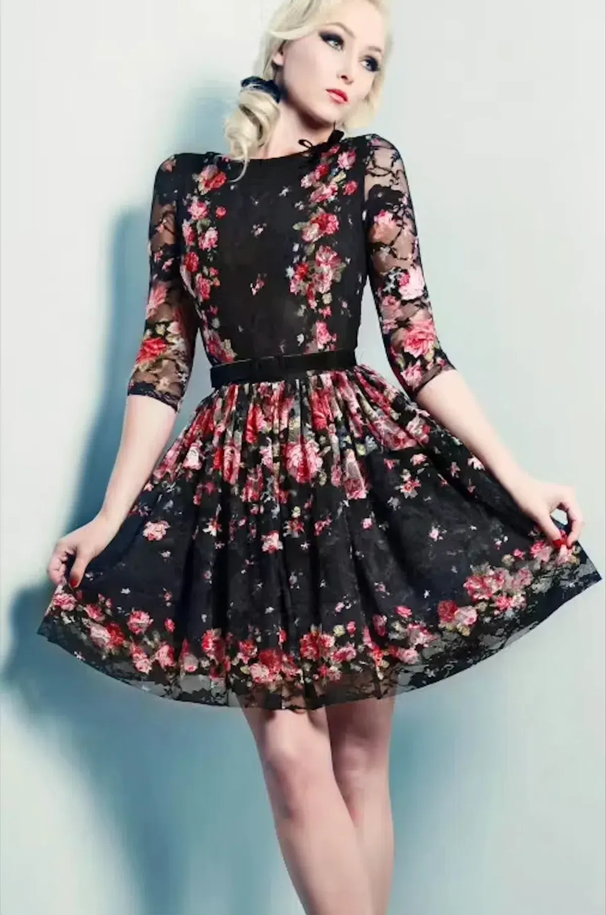Wheels & Dollbaby French Holiday Floral Lace Dress in Black Size AU 10 / M for rent on The Volte - main image