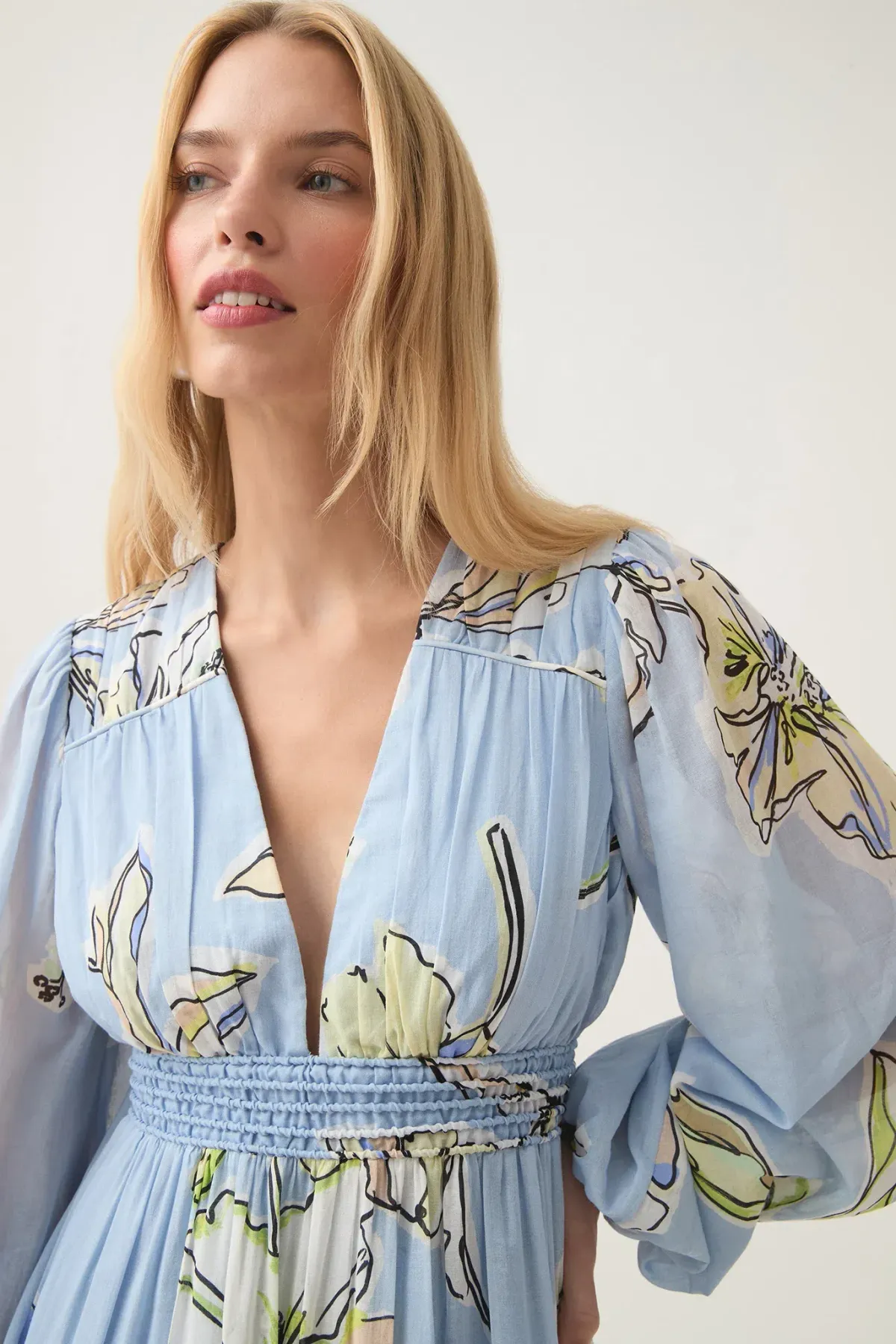 Aje Romantica Voile Maxi Dress Blue Hibiscus Size 16 - Image 4