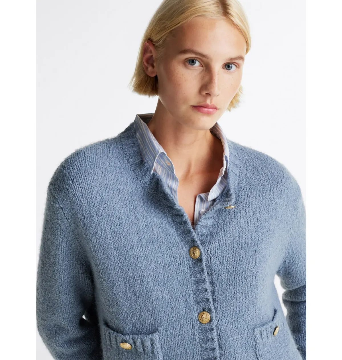 Tommy Hilfiger Gold-Tone Button Textured Cardigan Blue Size M/Au 10 - Image 2