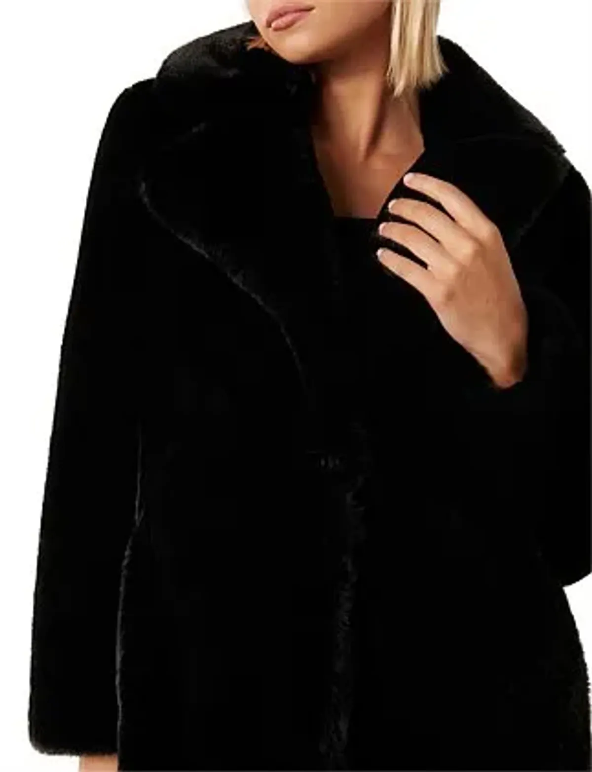 Forever New Iggy Belted Longline Fur Coat Black Size 12 - Image 5
