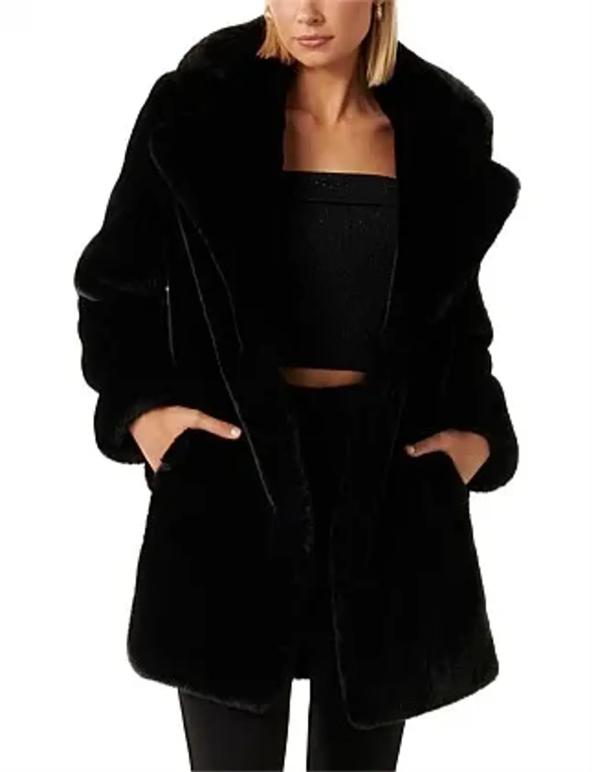 Forever New Iggy Belted Longline Fur Coat Black Size 12 - Image 3