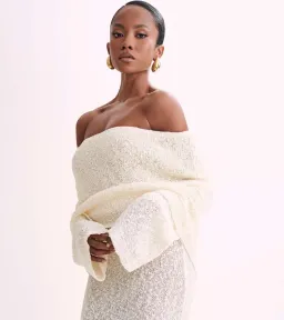 Meshki Marisol Off Shoulder Boucle Maxi Dress Cream Size 3XL / AU 18 for rent on The Volte - image 3