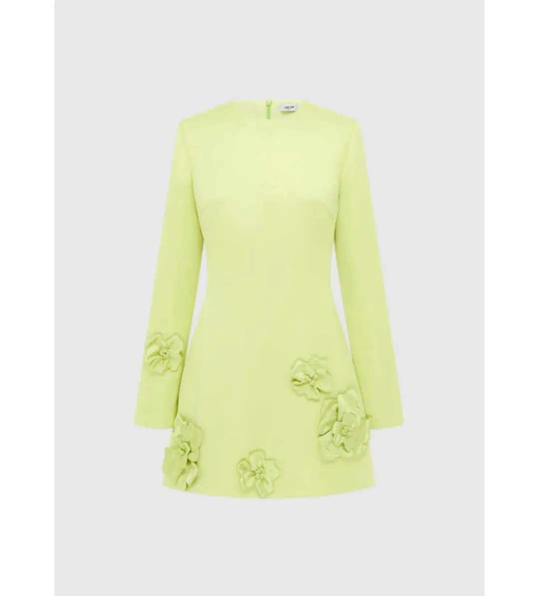 Leo Lin Aliza Long Sleeve Petal Mini Dress Chartreuse Size 10 for rent on The Volte - main image