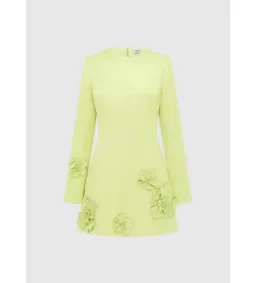 Leo Lin Aliza Long Sleeve Petal Mini Dress Chartreuse Size 10 for rent on The Volte - image 1