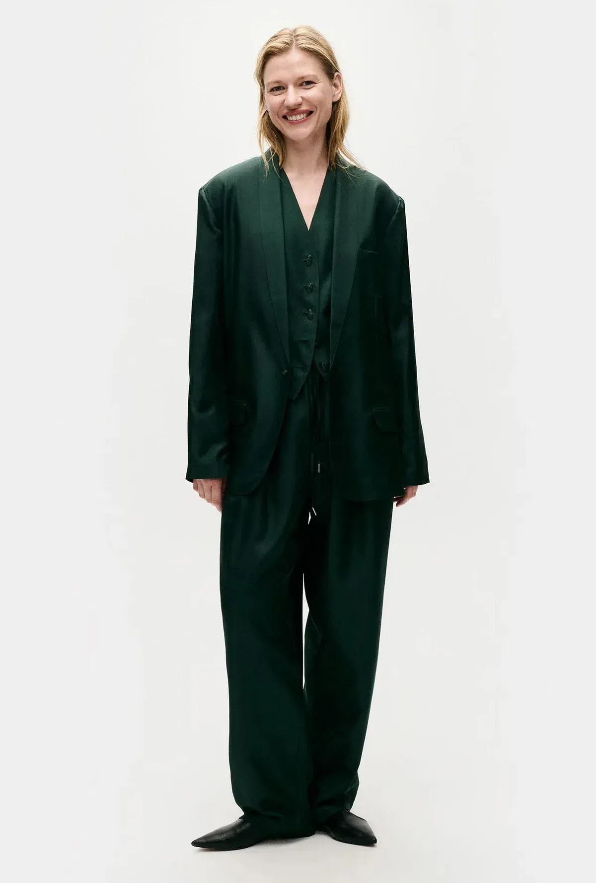 Silk Laundry Twill Miami Blazer Scarab Green Size 8/S - Image 1