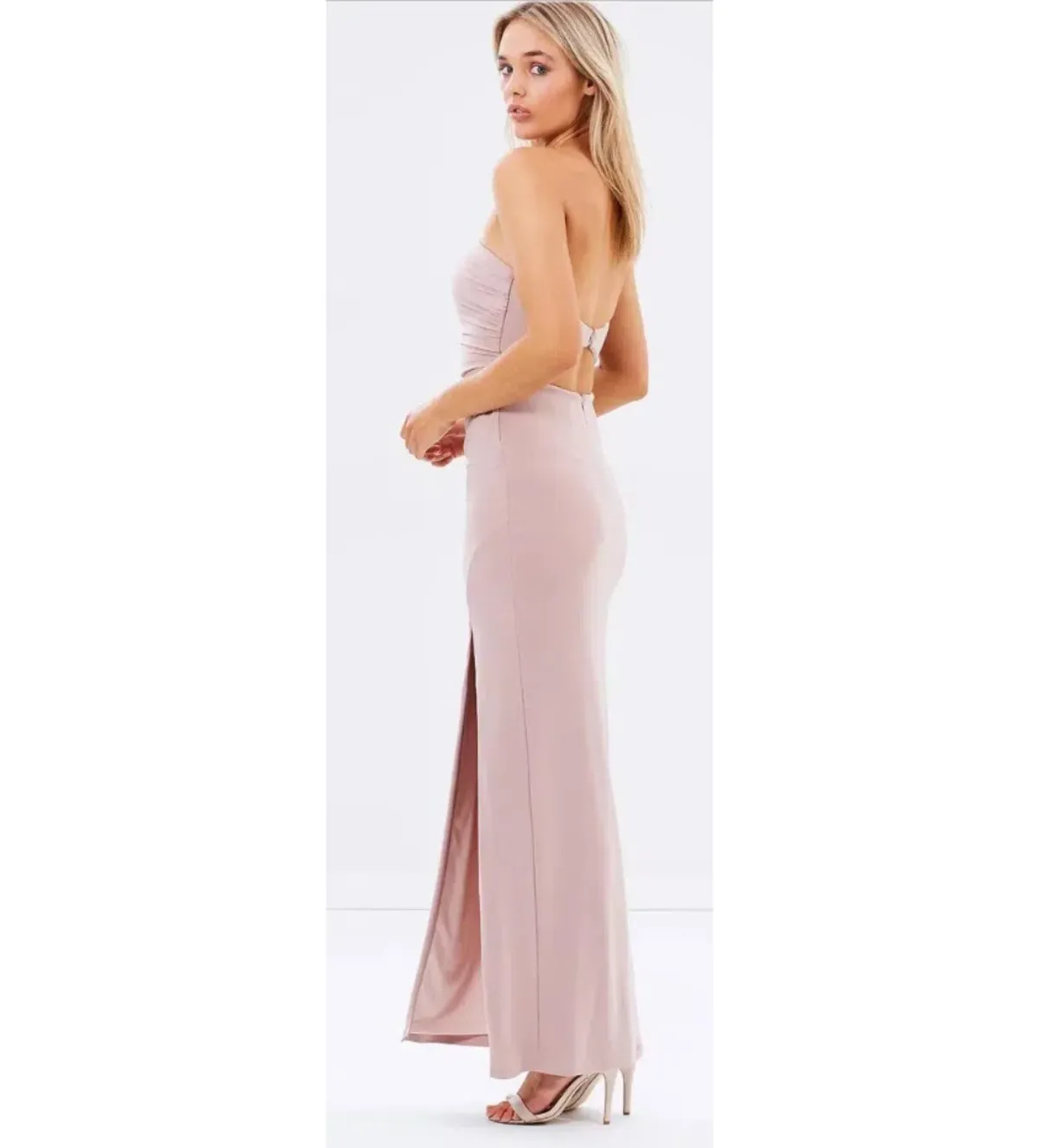 Skiva Strapless Split Evening Maxi Dress Latte Blush Size AU 6 - Image 3