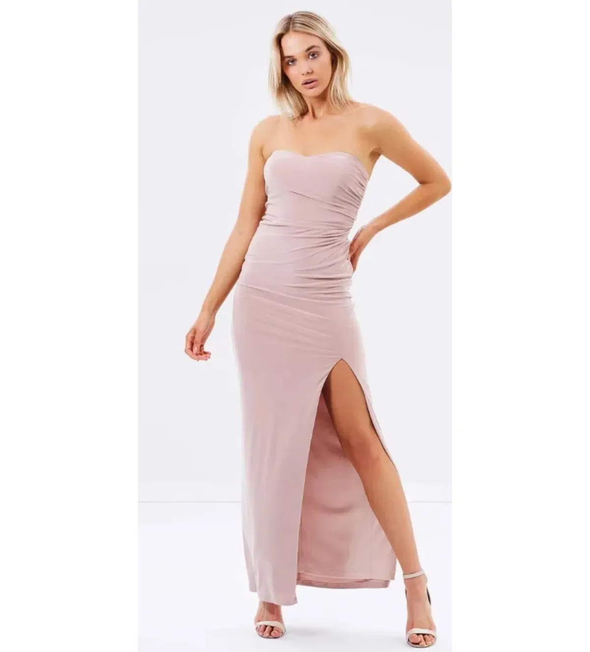 Skiva Strapless Split Evening Maxi Dress Latte Blush Size AU 6 - Image 2