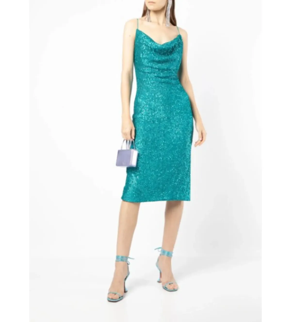 Rebecca Vallance Missing Hours Sequin Midi Dress Turquoise Size AU 6 - Image 1