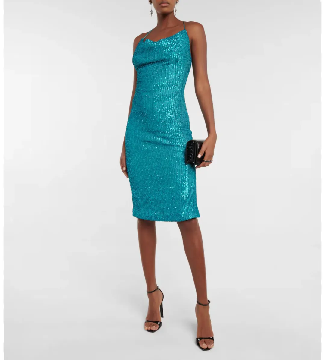 Rebecca Vallance Missing Hours Sequin Midi Dress Turquoise Size AU 6 for rent on The Volte - main image