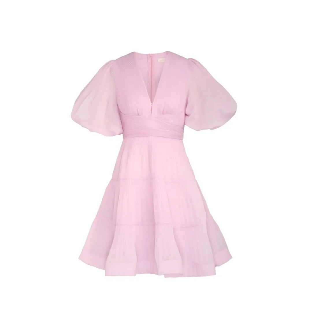 Zimmermann Pleated Mini Dress in Pink Size 2 / AU 12 for rent on The Volte - main image