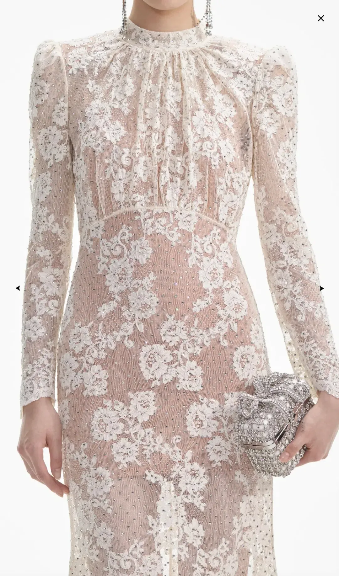 Self-Portrait White Rhinestone Lace Maxi Dress Size AU 10 for rent on The Volte - main image