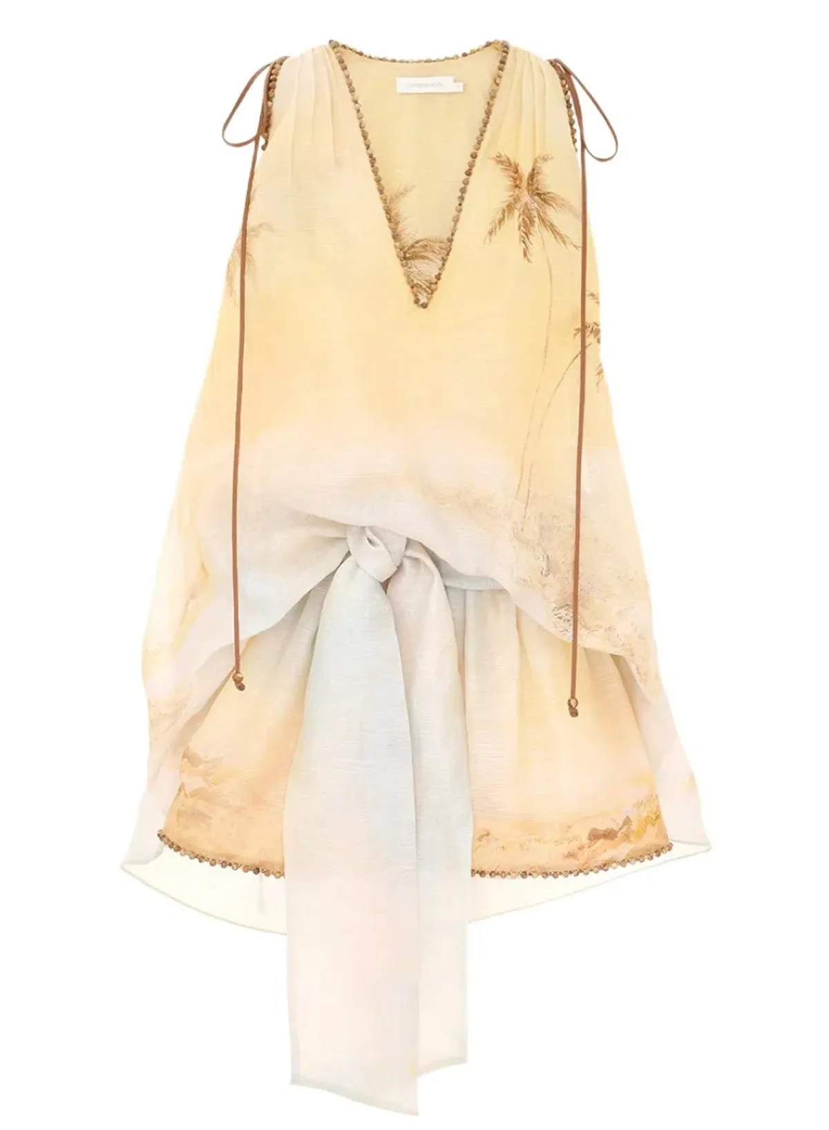 Zimmermann Balance Plunge Mini Dress Yellow Seascape Size 0p/AU 6 - Image 4