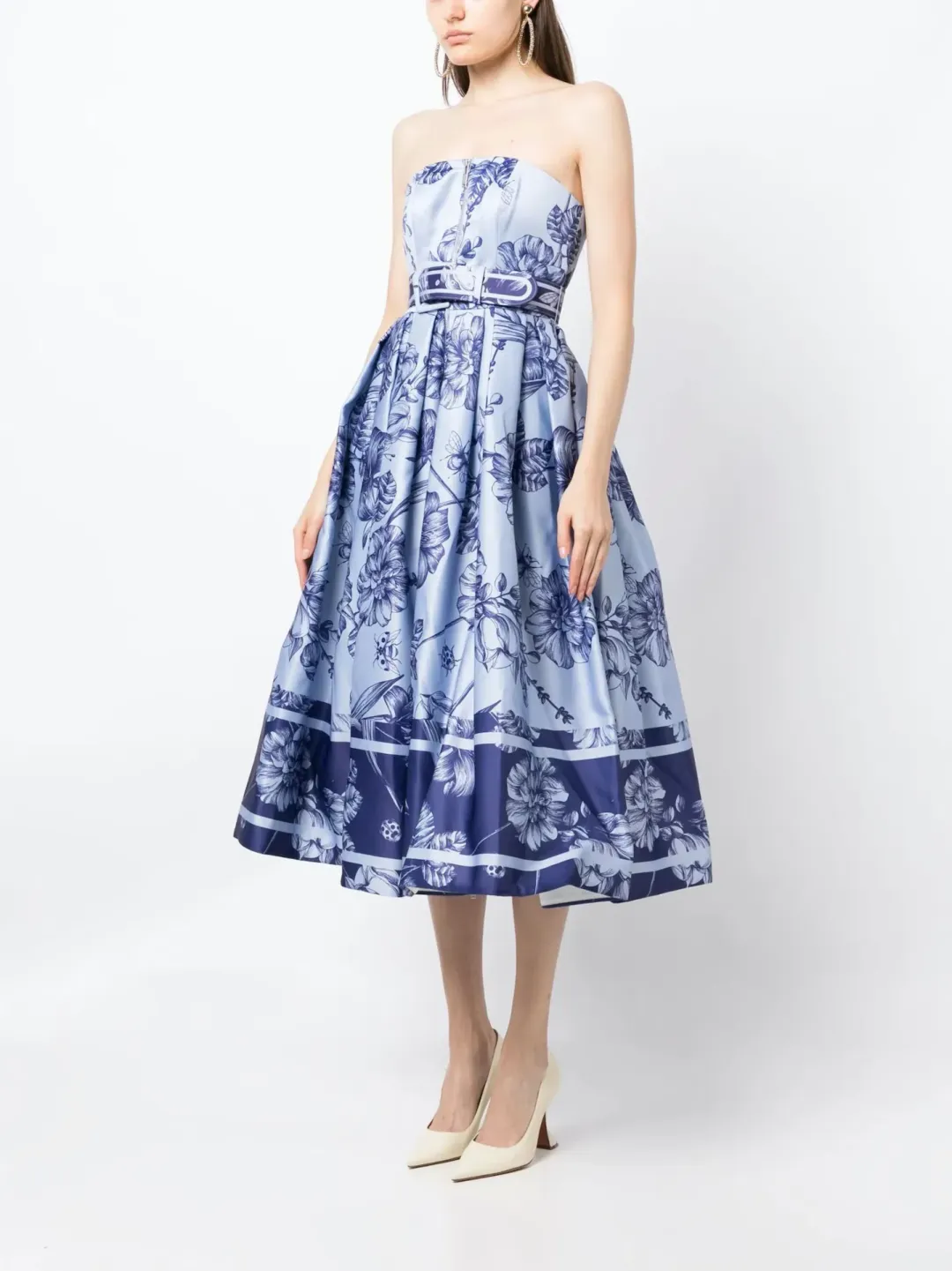 Leo Lin Norine Bustier Midi Dress Harmony Print in Hyacinth Size AU 6 for rent on The Volte - main image