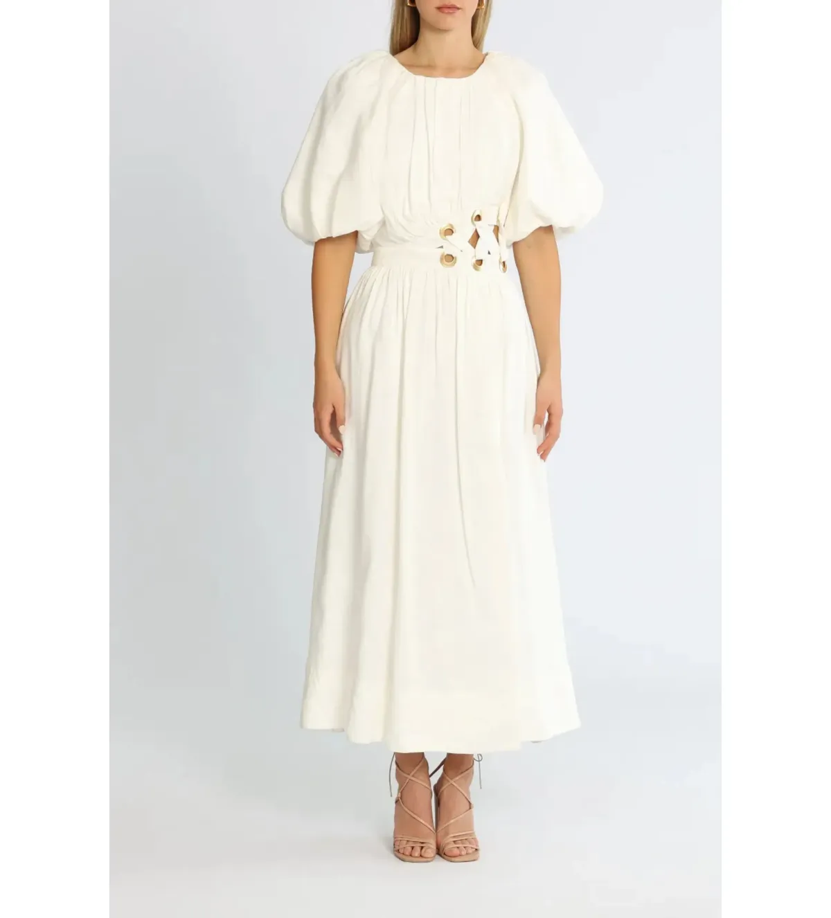 Aje Virtuous Asymmetrical Midi Dress in Ivory Size XXS / AU 4 - Image 1