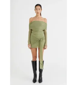 Benni Yasmine off the shoulder mini dress in green size AU 8 for rent on The Volte - image 1
