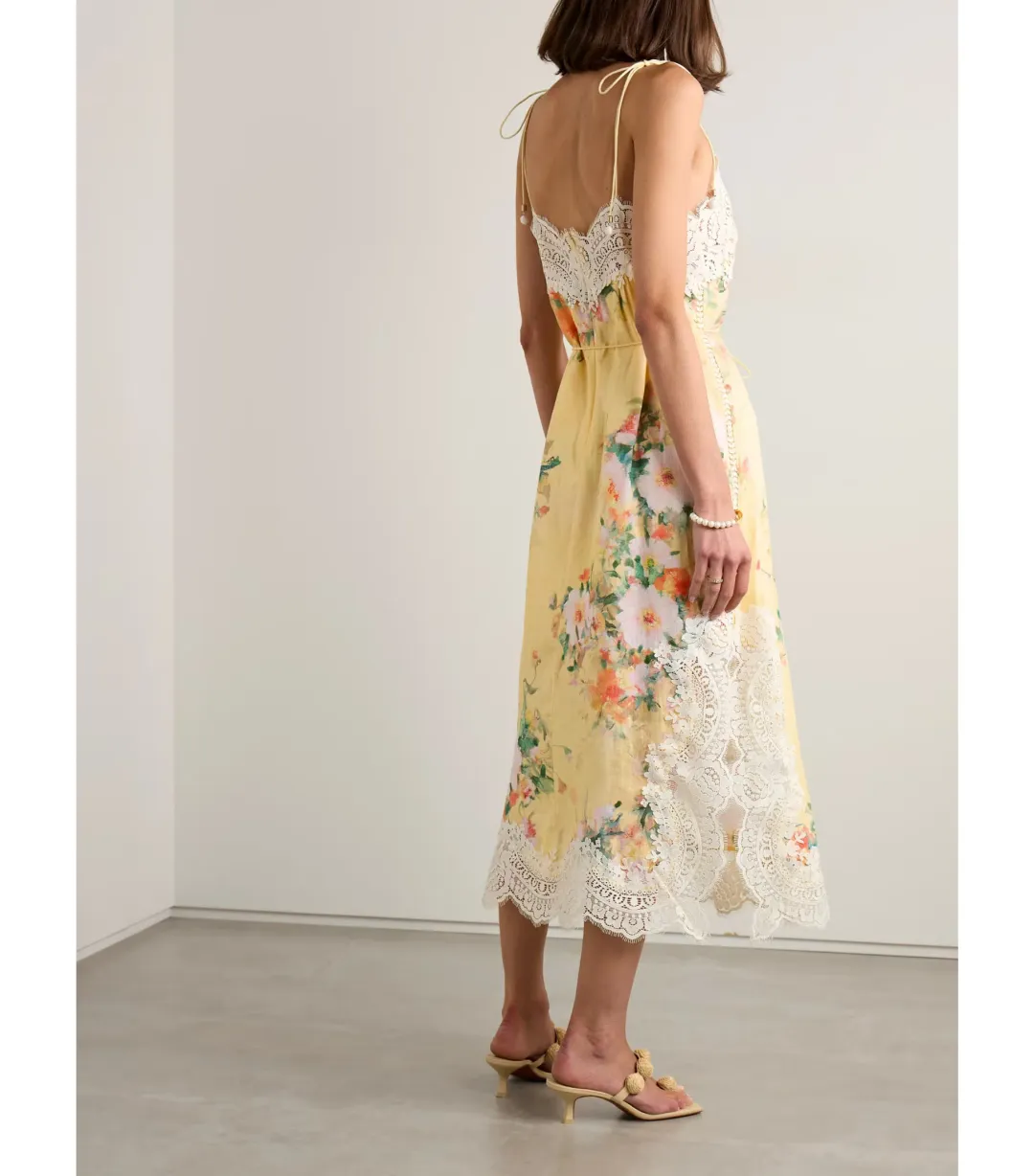 Zimmermann Everley Lace Trim Slip Dress in Yellow Watercolour Floral Size 3 / AU 14 for rent on The Volte - main image