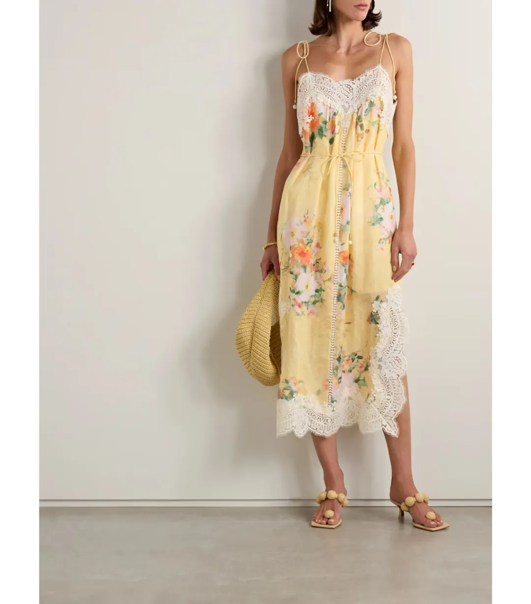 Zimmermann Everley Lace Trim Slip Dress in Yellow Watercolour Floral Size 3 / AU 14 for rent on The Volte - main image
