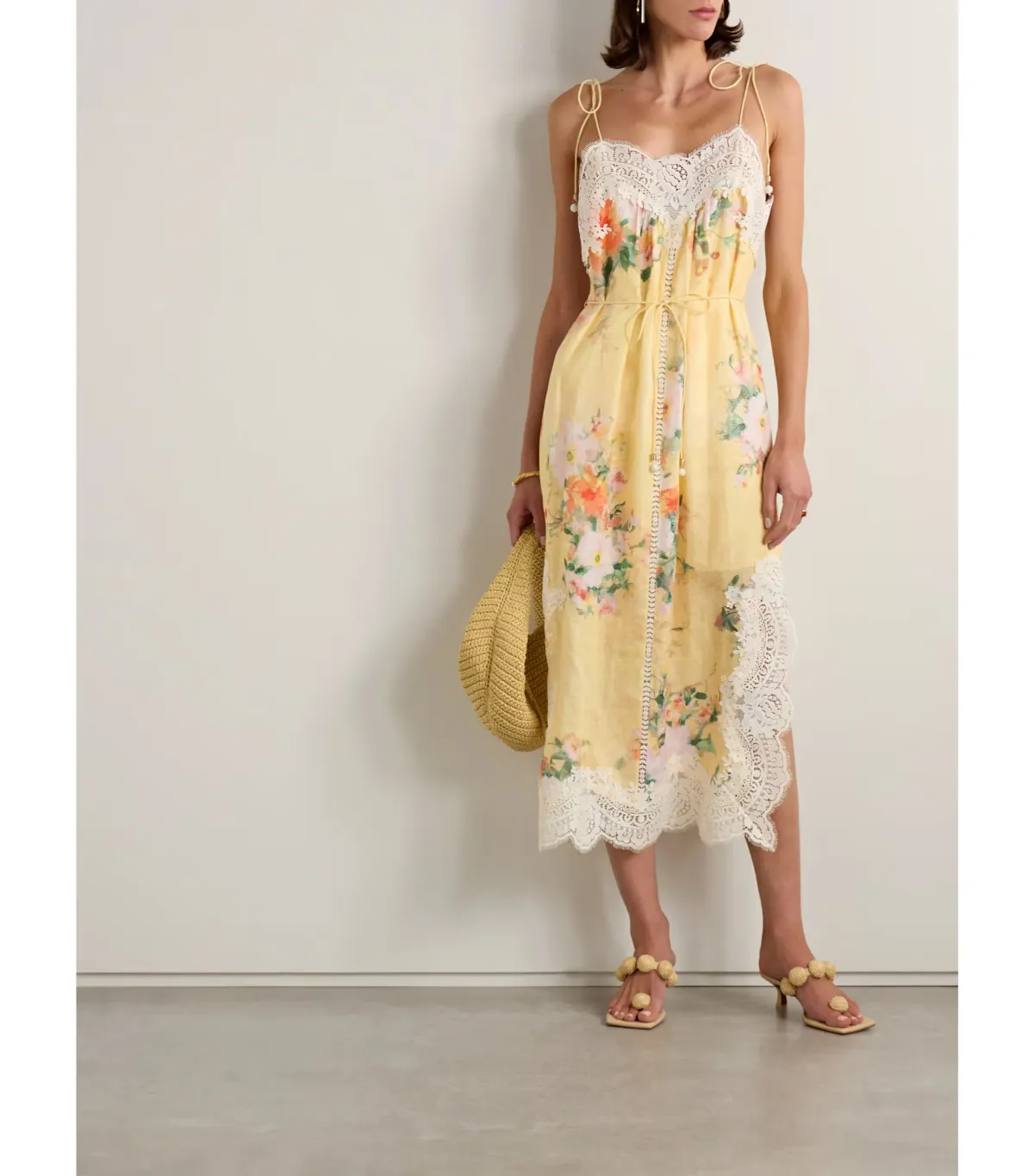 Zimmermann Everley Lace Trim Slip Dress in Yellow Watercolour Floral Size 3 / AU 14 - Image 1