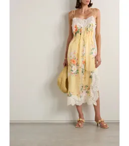 Zimmermann Everley Lace Trim Slip Dress in Yellow Watercolour Floral Size 3 / AU 14 for rent on The Volte - image 1