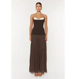 She is OLLÁ Nicolette Maxi Dress Espresso Size AU 6 for rent on The Volte - image 1
