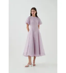 Aje Nova Pleated Midi Dress Lilac Size 10 for rent on The Volte - image 1