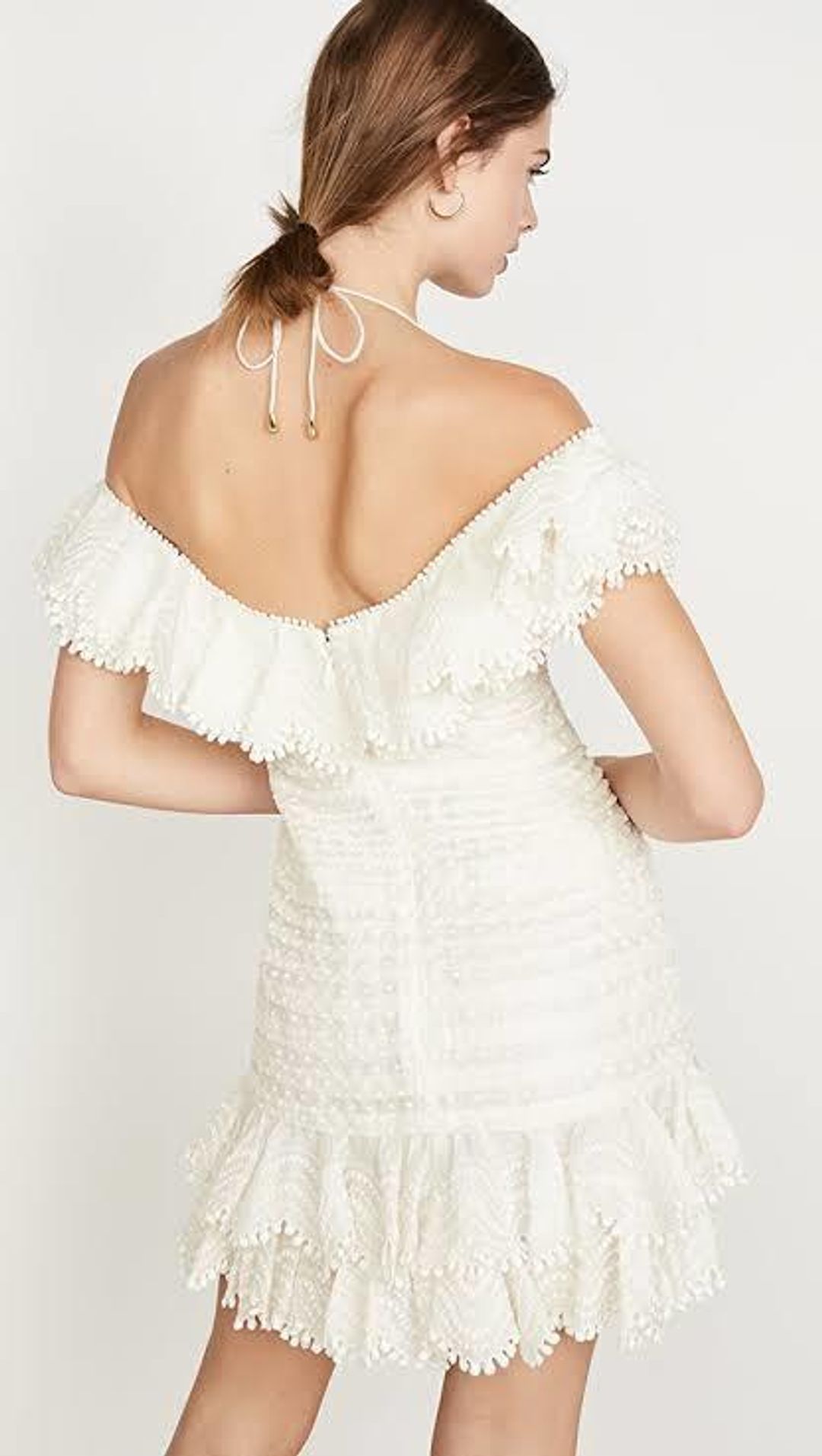 Zimmermann Super Eight Off The Shoulder Ruffled Pleated Mini Dress Ivory Size 0 / AU 8 for rent on The Volte - main image