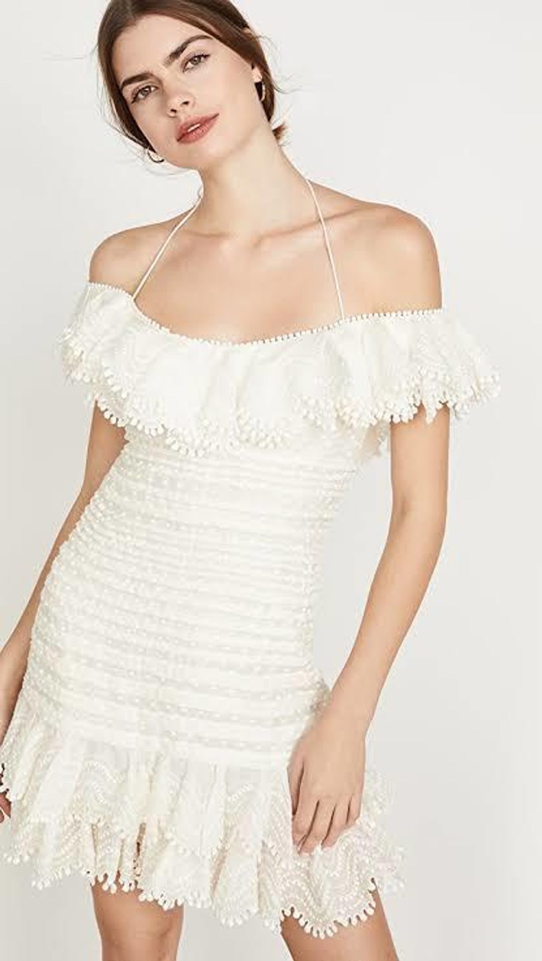 Zimmermann Super Eight Off The Shoulder Ruffled Pleated Mini Dress Ivory Size 0 / AU 8 for rent on The Volte - main image